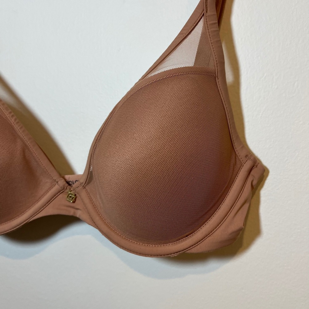 THIRDLOVE Bra 24/7 Classic Contour Plunge Bra Light Brown Removable Pads 30D - Picture 3 of 4